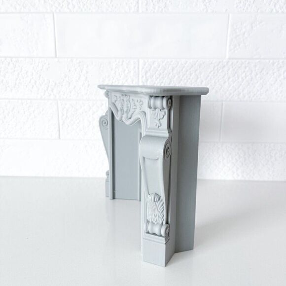 Gray Ornate Fireplace Mantle Miniature 1:6 Scale Dollhouse Furniture Barbie - Picture 4 of 5